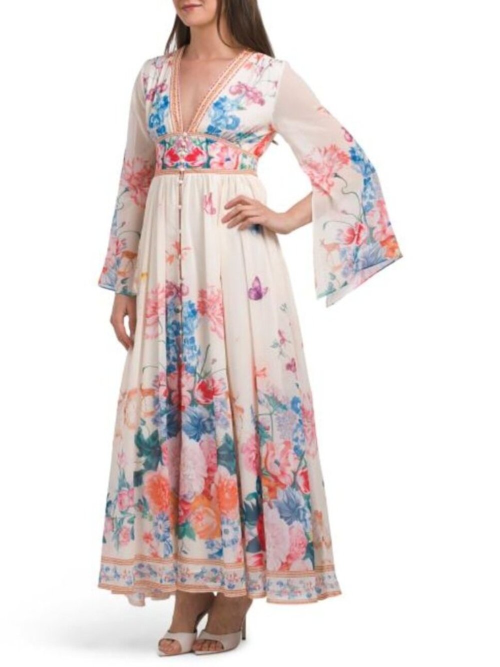 DALIA MACPHEE Bell Sleeve Floral Maxi Dress